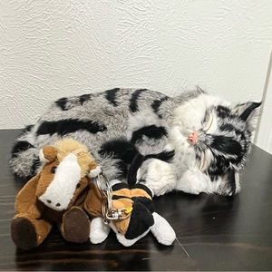 Horse and cat plush keychain and silver tabby.